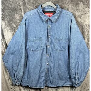 Wrangler Denim Shirt Jacket Lined Button Front Blue Tagged 2XL Workwear Shacket